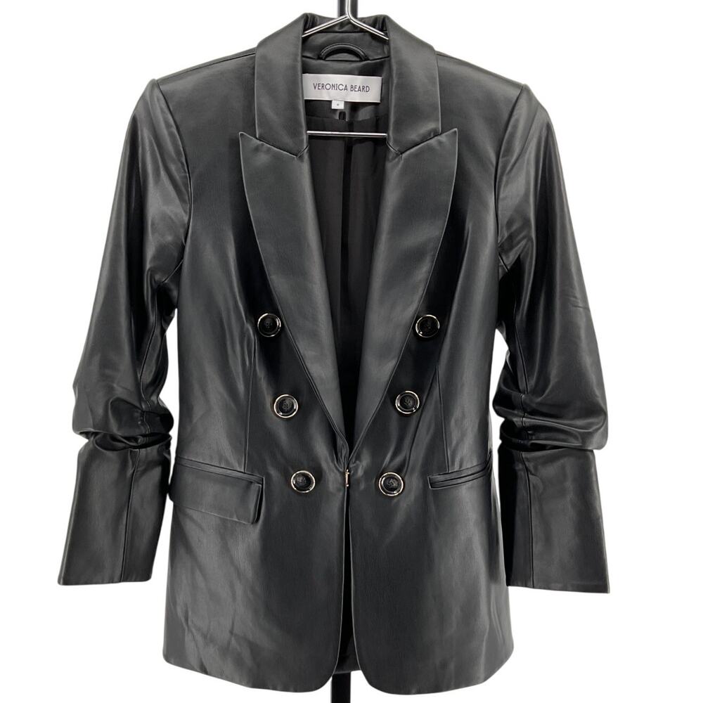Veronica Beard Vegan Leather Black Beacon Blazer Size 0 - Picture 2 of 7